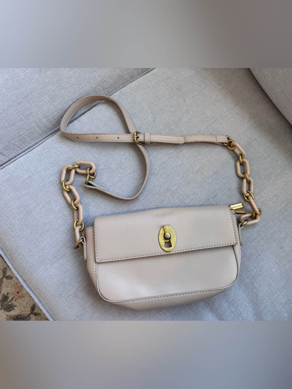 Montana West Beige Chain Strap Crossbody Bag Gold Turn Lock